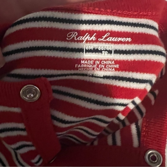 Ralph Lauren Long Sleeve Striped Footed Coverall in Red Multi Size 6 Months - Picture 15 of 15